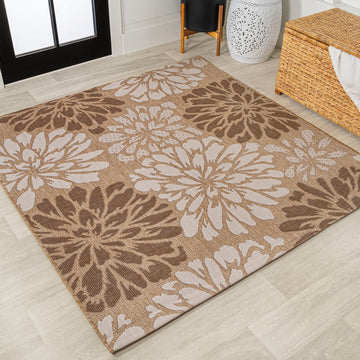 Zinnia Modern Floral Textured Weave Indoor/outdoor Square Rug